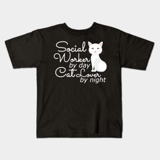 Social Worker by day cat lover by night Kids T-Shirt